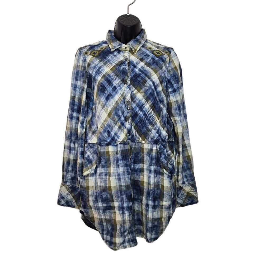 Ryan Michael Tunic Top Women’s Plaid Western Embroidered Size Medium